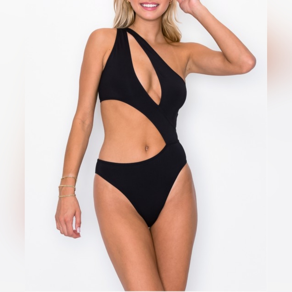 Jodi. Black Asymmetric Cut-Out One Piece